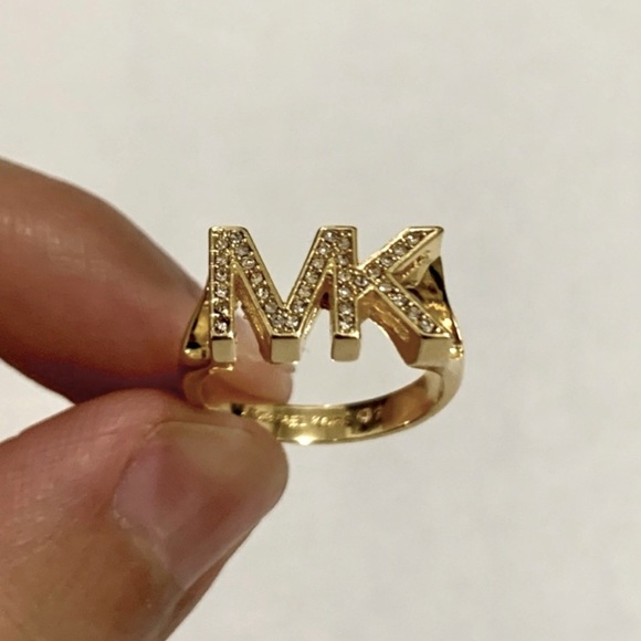 Michael Kors Women's MK Crystal Logo Band Ring Gold - Picture 1 of 3